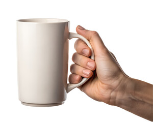 Beige Ceramic Coffee Mug Mockup Hand Holding Blank Tall Mug Template Sublimation Printable