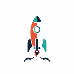 Obraz premium Colorful Retro Rocket Ship Launching into Space.