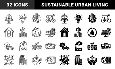 Obraz premium Sustainable energy and eco friendly city infrastructure symbols featuring hybrid designs of green technology and renewable resource conservation
