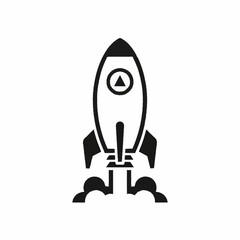 Stylized Rocket Ship Launching with Smoke Plumes.