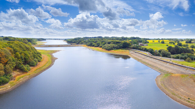 Rivington Reservoirs water level at the lowest levels in nearly 10 years during August 2025; Rivington, Chorley, Lancashire, England