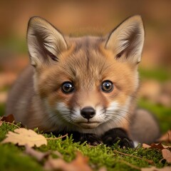 Obraz premium Cute young red fox kit portrait.