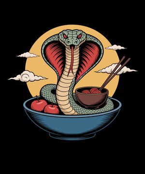 Funny Japanese Kawaii Snake Eating Ramen Ball Python