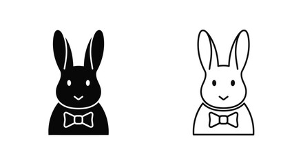 Obraz premium Cute cartoon bunnies with bow ties, black and white, adorable animals, vector illustration Vector