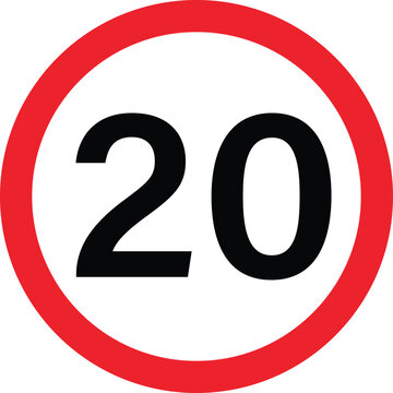 Red circle speed limit sign with number 20 black digits speed limit 20 traffic sign road sign circular sign