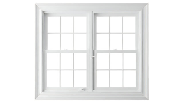 A modern white-framed double-hung window with six panes per sash. isolated on transparent background