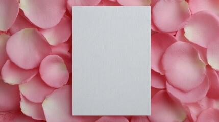 A white sign is placed on top of a pile of pink petals