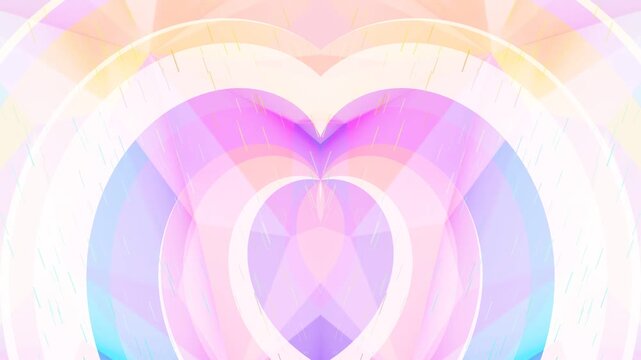 Abstract pastel geometric background with heart shapes and soft rainbow gradients