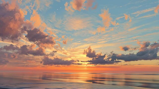 Serene Sunset Over the Ocean - A Peaceful Coastal Scene.