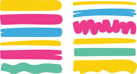 Set of 12 Colorful Hand Drawn Underline Marker Strokes Vector