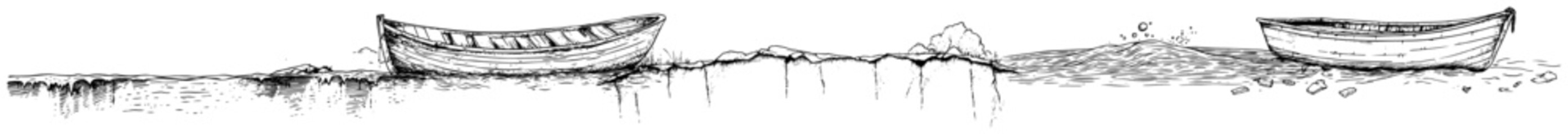 Wooden rowboats floating on calm water surface horizontal sketch © Kaz