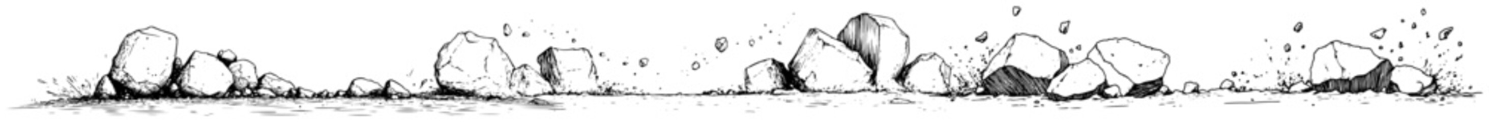 Horizontal sequence of tumbling boulders and falling rocks doodle sketch © Kaz