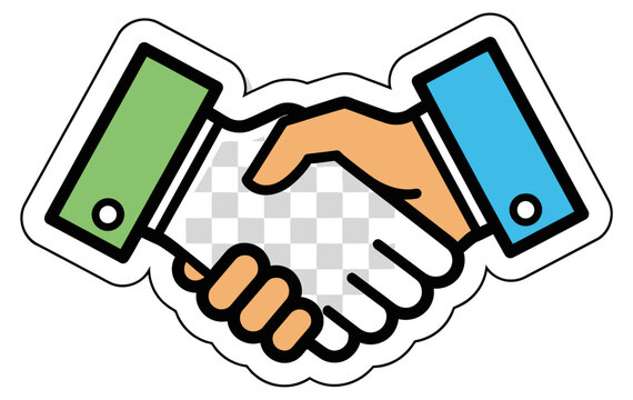 Handshake Symbolizing Partnership and Agreement Colorful Vector Sticker, Corporate Trust and B2B Business Collaboration Concept, Professional Transparent Asset