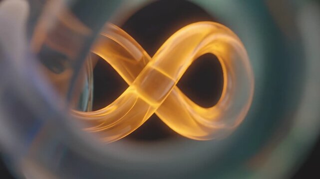 Abstract Infinity Symbol Reveal: Dynamic Orange Glow in Blue and Cyan Swirls