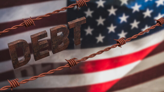 United States National Debt Concept with Barbed Wire 3d render.