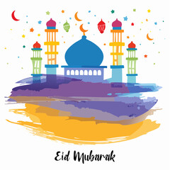 Fototapeta premium Eid Mubarak islamic background with brush and watercolor style