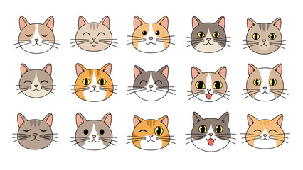 Fototapeta premium Large collection of diverse cat faces showcases various breeds and adorable expressions in a neat grid for pet lovers.