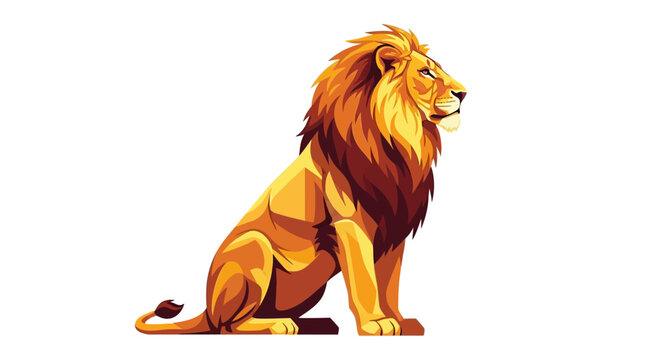 A majestic lion sits serenely in a vector illustration on a clean background from a side viewpoint