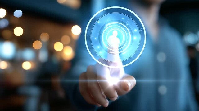 Faceless user selecting audience target on virtual screen for digital marketing business strategy visualization customer segmentation interface personalization tools online adv