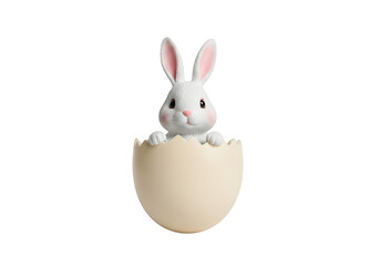 Fototapeta premium Cute white bunny emerging from cracked egg, symbol of spring and Easter celebration
