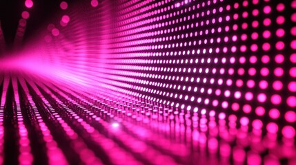 Fototapeta premium Pink LED lights tunnel, abstract background, digital art, event backdrop