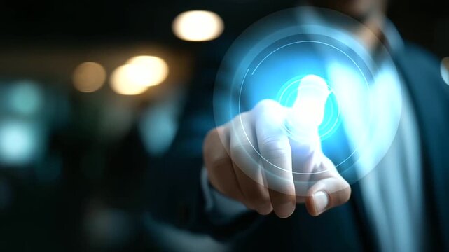 Faceless businessman touching digital checkmark icon on virtual screen for document verification task approval process data validation in online workflow and digital