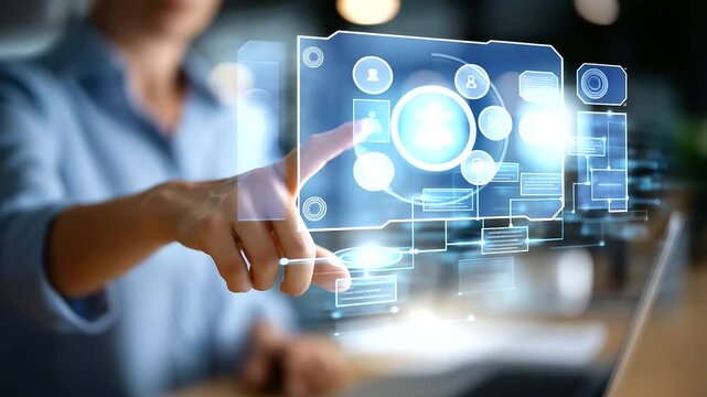 Business process flowchart visualization on virtual screen implement and improve workflow interface organizational efficiency planning process optimization system defocused pro