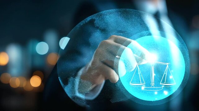 Corporate compliance concept with faceless businessperson using digital system for law regulations and governance visualization suitable for risk management interface legal