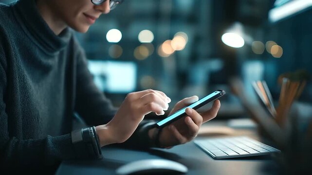 Faceless content creator using smartphone with artificial intelligence tools for video editing digital media production interface online marketing platform concept of AI