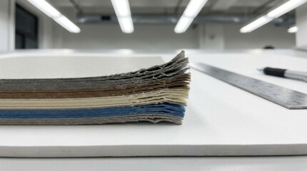 Frayed Edge of Layered Handmade Paper Stack on White Surface