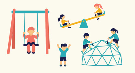 Children playing on a playground with swings seesaw and climbing dome © Md Anisur Rahman 