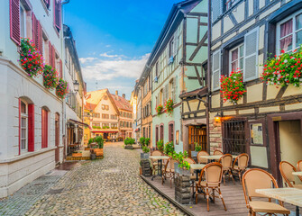 Obraz premium street of Petit France medieval district of Strasbourg,Alsace France