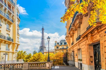 famous Eiffel Tower landmark and Paris fall street, Paris at autumn, France © neirfy