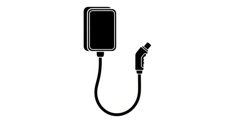 Obraz premium Essential black and white vector symbol of an electric vehicle charging station, depicting the wallbox and plug for sustainable energy applications and modern mobility solutions