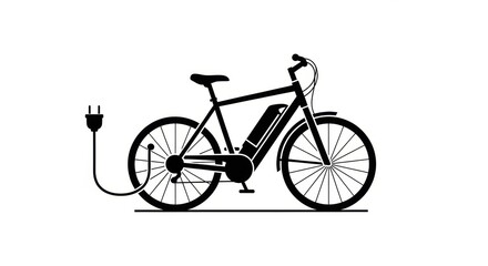 Fototapeta premium Modern electric bicycle with a power plug charging, symbolizing sustainable urban mobility, eco-friendly transportation, and efficient daily commuting for a greener future