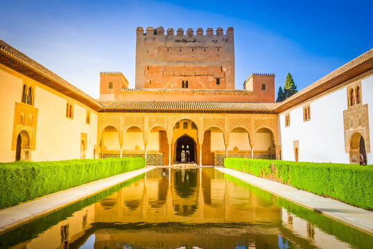Patio de los Arrayanes (Court of the Myrtles) in La Alhambra, Granada, Spain