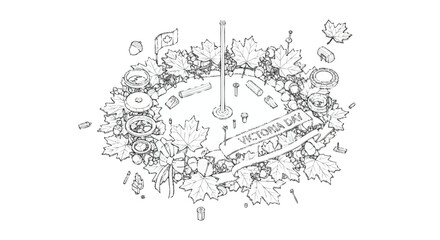 Victoria Day Canada celebration wreath with maple leaves and hardware © SnappyDesigns