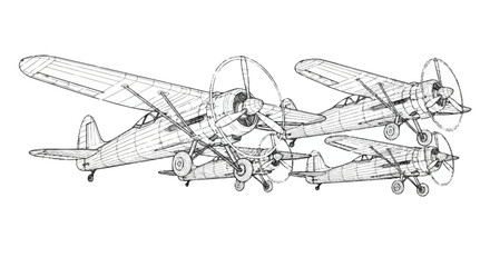 Vintage biplanes with propellers and wings vintage planes aircraft © Vector Art