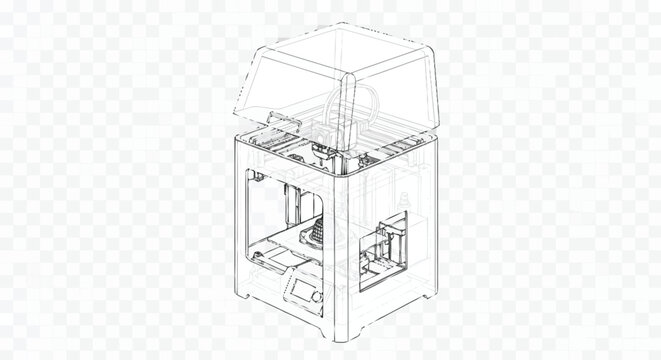 3 D printer internal components transparent view 3D printer machine technology