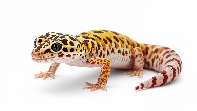 Leopard Gecko with Spotted Yellow and Brown Skin Isolated on White Background, Hyperrealistic Reptile Detail