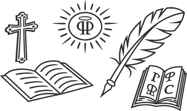 Minimal set for saints cyril and methodius with cross book feather and christian symbols