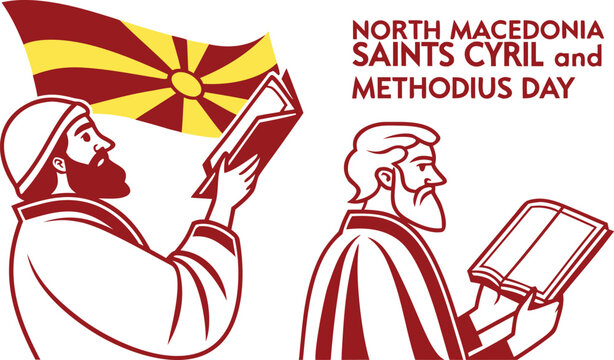 North Macedonia Saints Cyril and Methodius Day red and yellow flag two men