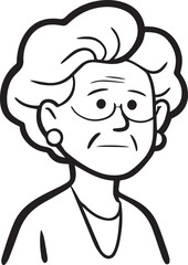 Obraz premium Old Woman Black and White Avatar Illustration in Minimal Line Art Style Design