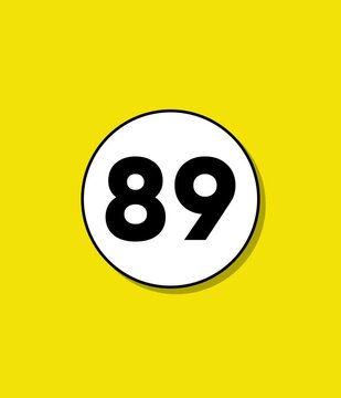 Number eighty-nine appears inside white circle on vibrant yellow background animation