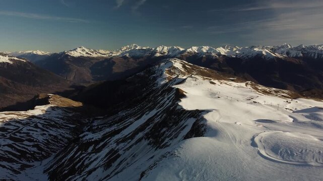 Beautiful mountain winter landscape in the French Alps - Aerial footage