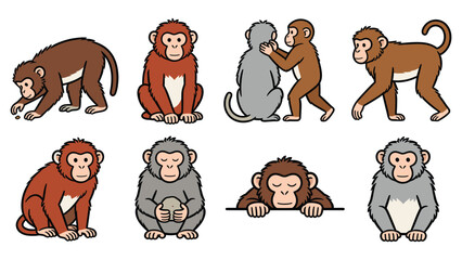 Diverse primates engaging in various activities and poses in a unique element pack © Ube