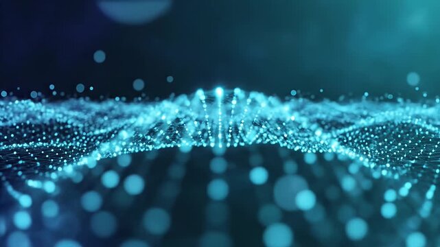 Abstract blue glowing digital data network wave pattern