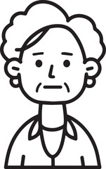 Old Woman Black and White Avatar Illustration in Minimal Line Art Style Design