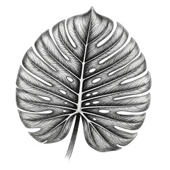 Detailed Hand-Drawn Illustration of a Monstera Deliciosa Leaf. © rara