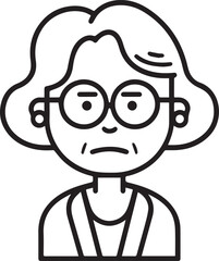 Obraz premium Old Woman Black and White Avatar Illustration in Minimal Line Art Style Design